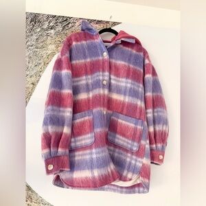NWT Forever 21 Premium Label button up shacket shirt hood pink purple haze large